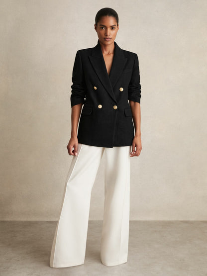 Reiss Sale - Oversized Double-Breasted Blazer Linen-Blend in Black