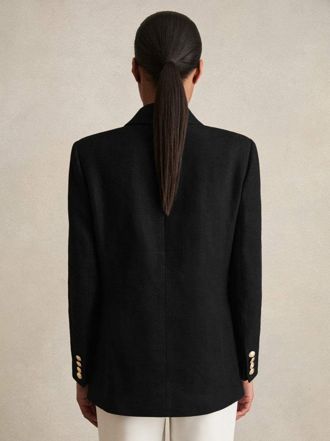 Reiss Sale - Oversized Double-Breasted Blazer Linen-Blend in Black