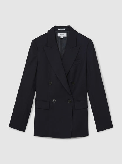 Reiss Value - Wool Blend Double Breasted Suit Blazer in Navy