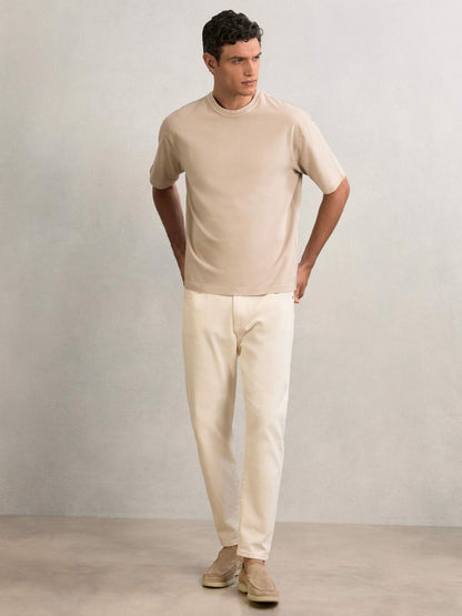 Reiss Deal - Cotton Garment-Dyed Oversize T-Shirt in Oatmeal
