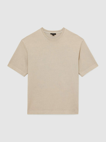 Reiss Deal - Cotton Garment-Dyed Oversize T-Shirt in Oatmeal