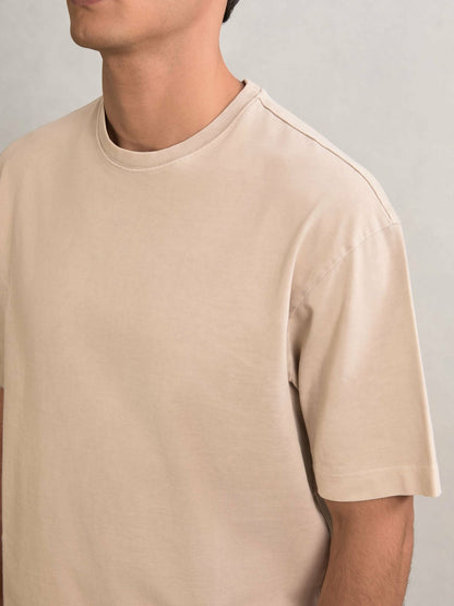 Reiss Deal - Cotton Garment-Dyed Oversize T-Shirt in Oatmeal