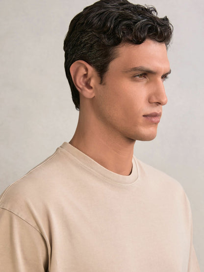 Reiss Deal - Cotton Garment-Dyed Oversize T-Shirt in Oatmeal