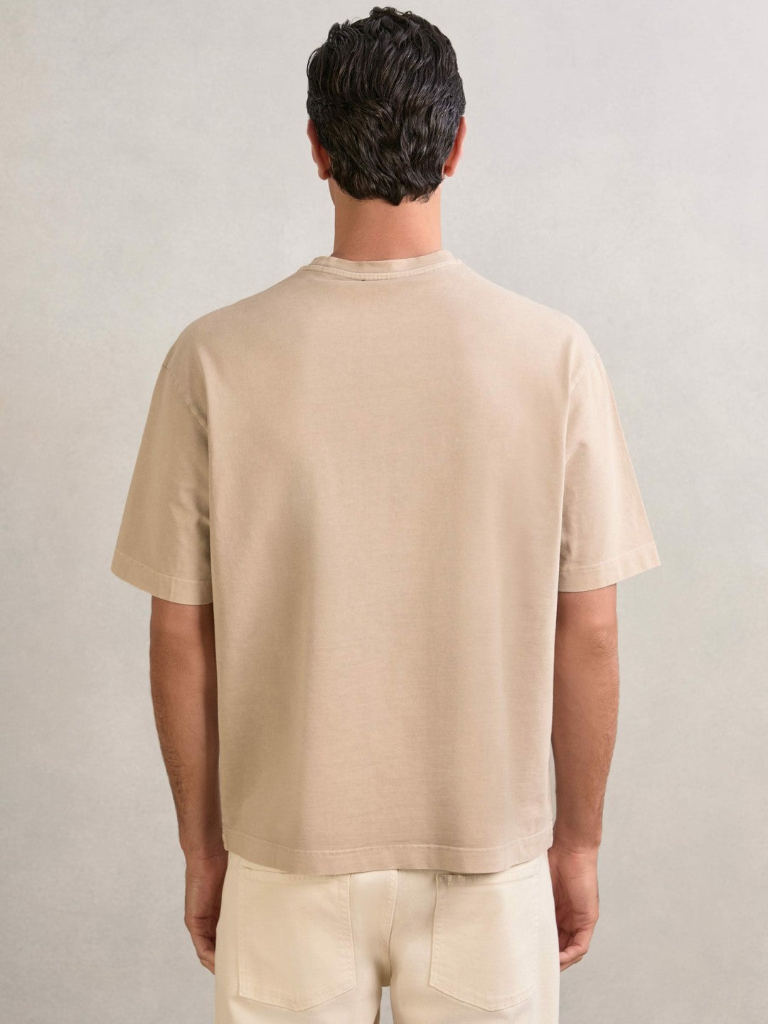Reiss Deal - Cotton Garment-Dyed Oversize T-Shirt in Oatmeal
