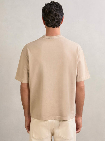 Reiss Deal - Cotton Garment-Dyed Oversize T-Shirt in Oatmeal
