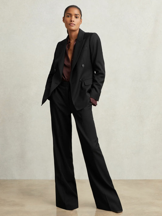 Reiss Sale - Wool-Blend Wide-Leg Suit Trousers in Black
