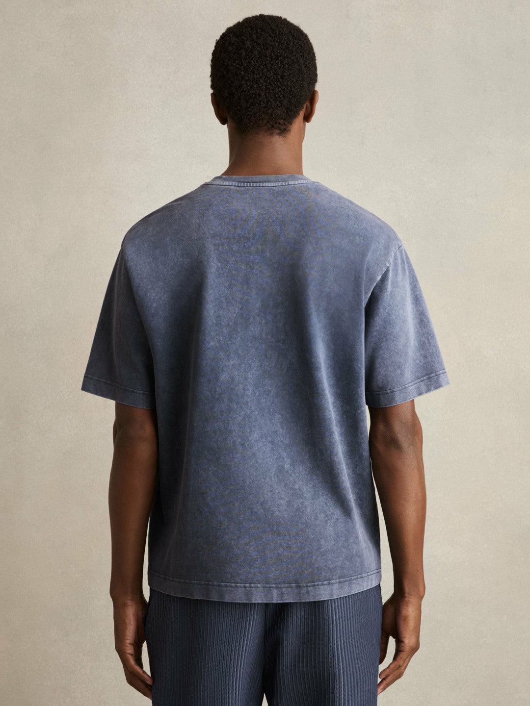 Reiss Deal - Cotton Garment-Dyed Oversize T-Shirt in Indigo Blue