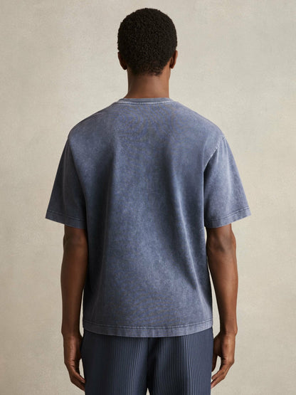 Reiss Deal - Cotton Garment-Dyed Oversize T-Shirt in Indigo Blue