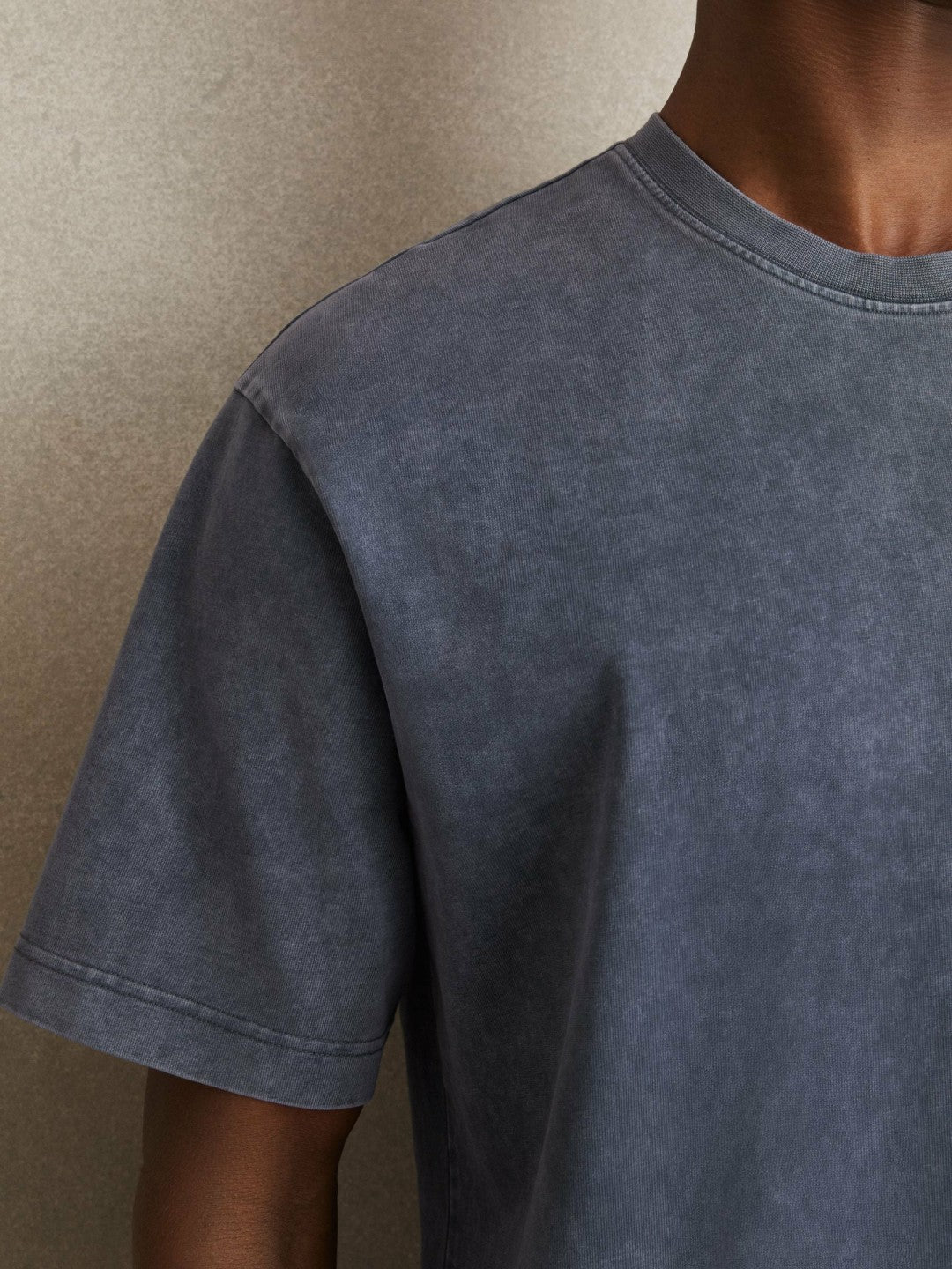 Reiss Deal - Cotton Garment-Dyed Oversize T-Shirt in Indigo Blue