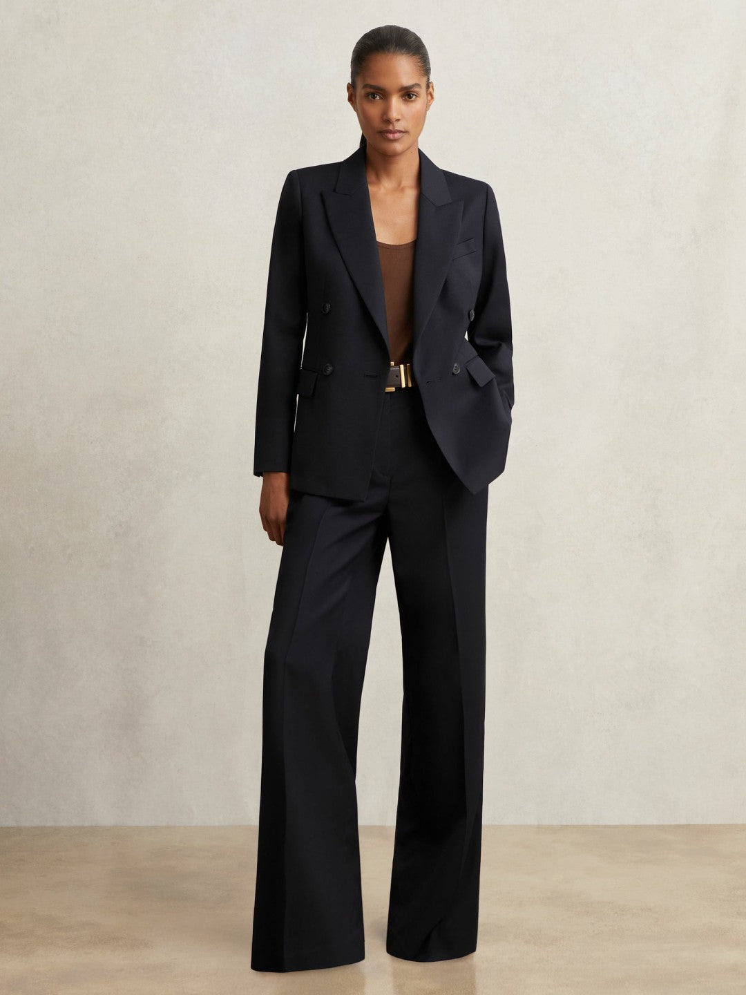 Reiss Offer - Petite Wool Blend Double Breasted Suit Blazer in Navy