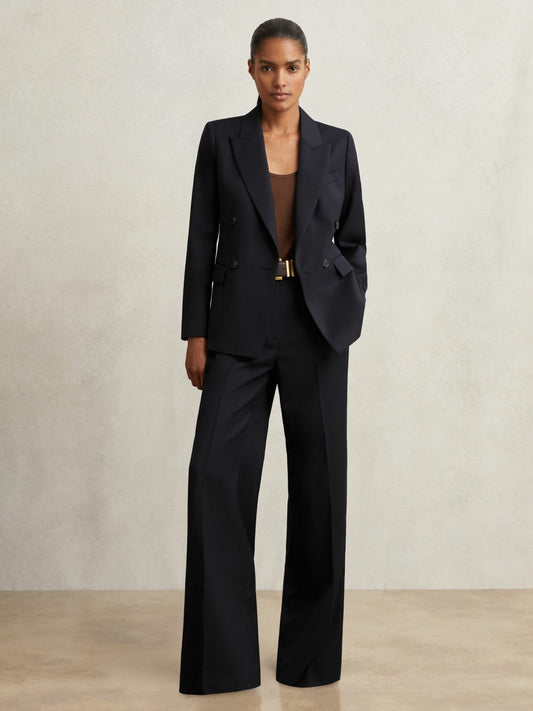 Reiss Offer - Petite Wool Blend Double Breasted Suit Blazer in Navy