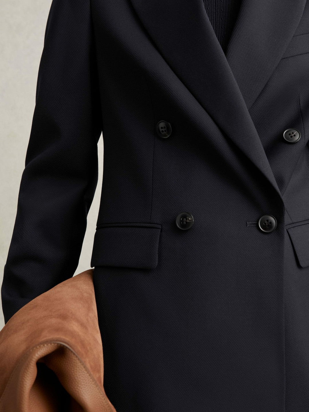 Reiss Offer - Petite Wool Blend Double Breasted Suit Blazer in Navy