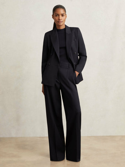 Reiss Offer - Petite Wool Blend Double Breasted Suit Blazer in Navy