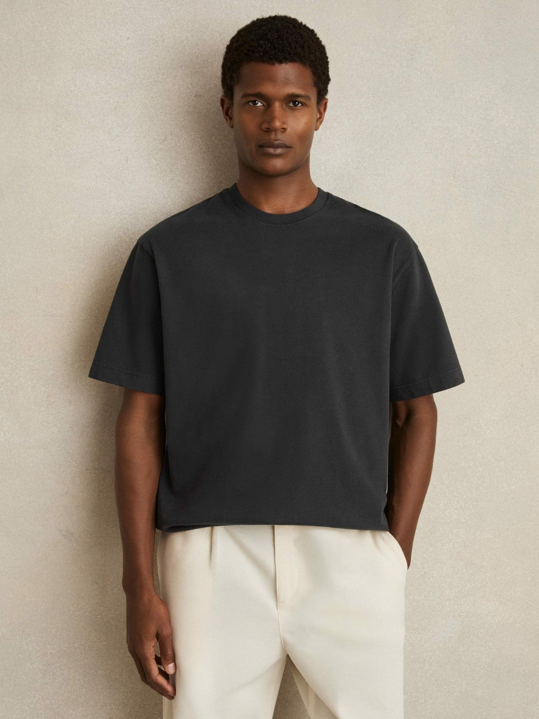 Reiss Cotton Garment-Dyed Oversize T-Shirt in Washed Black