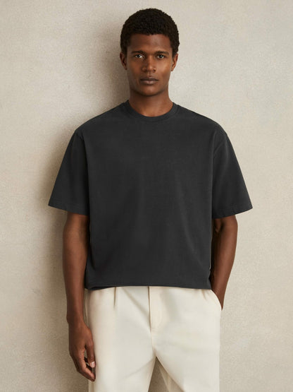 Reiss Cotton Garment-Dyed Oversize T-Shirt in Washed Black