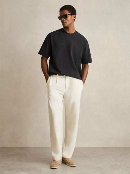 Reiss Cotton Garment-Dyed Oversize T-Shirt in Washed Black