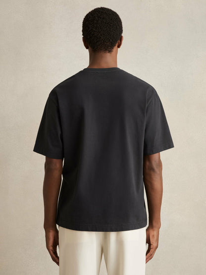Reiss Cotton Garment-Dyed Oversize T-Shirt in Washed Black