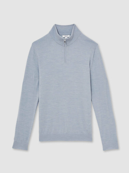Reiss Affordable - Merino Wool Half-Zip Jumper in Soft Blue