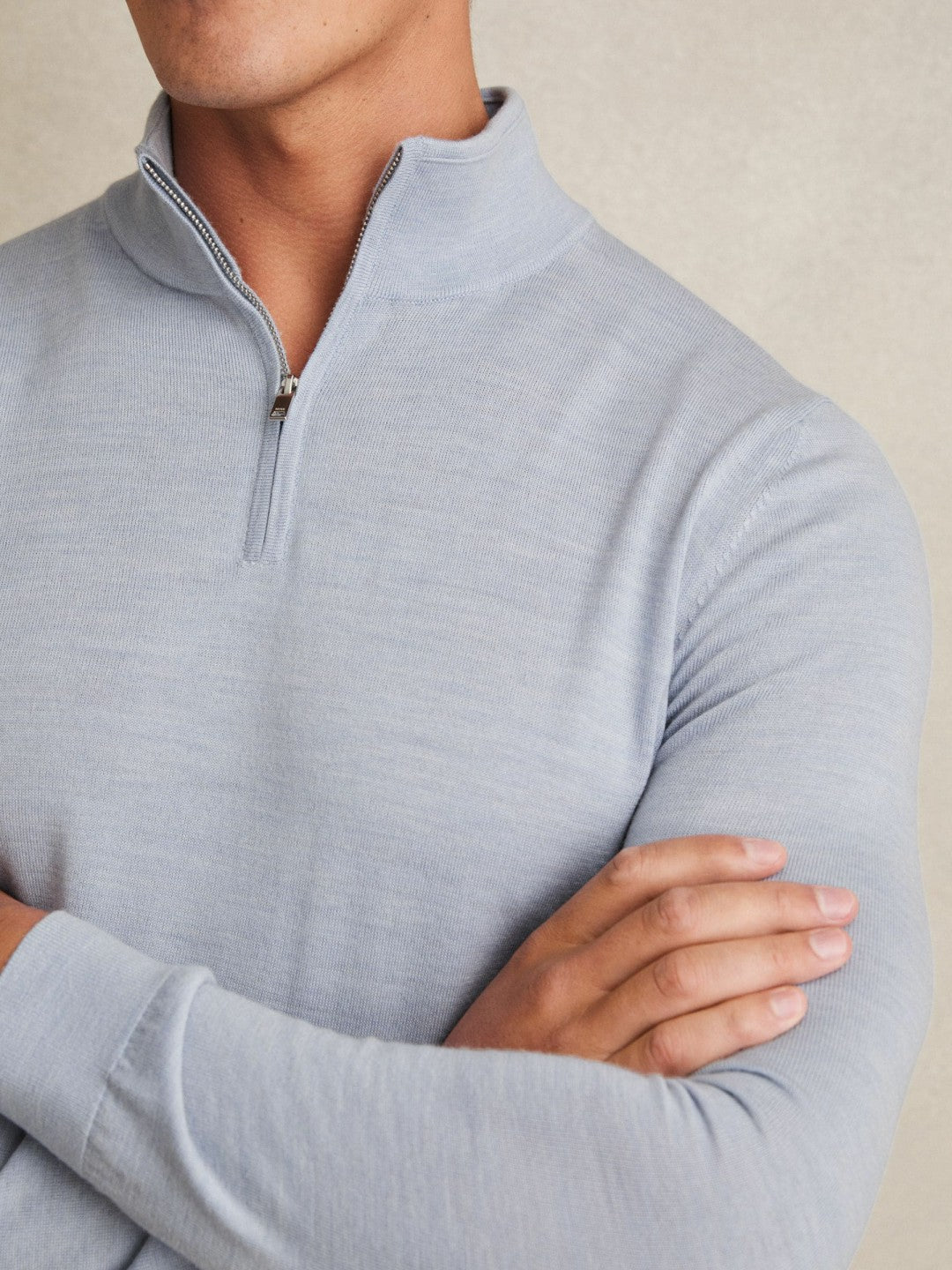 Reiss Affordable - Merino Wool Half-Zip Jumper in Soft Blue