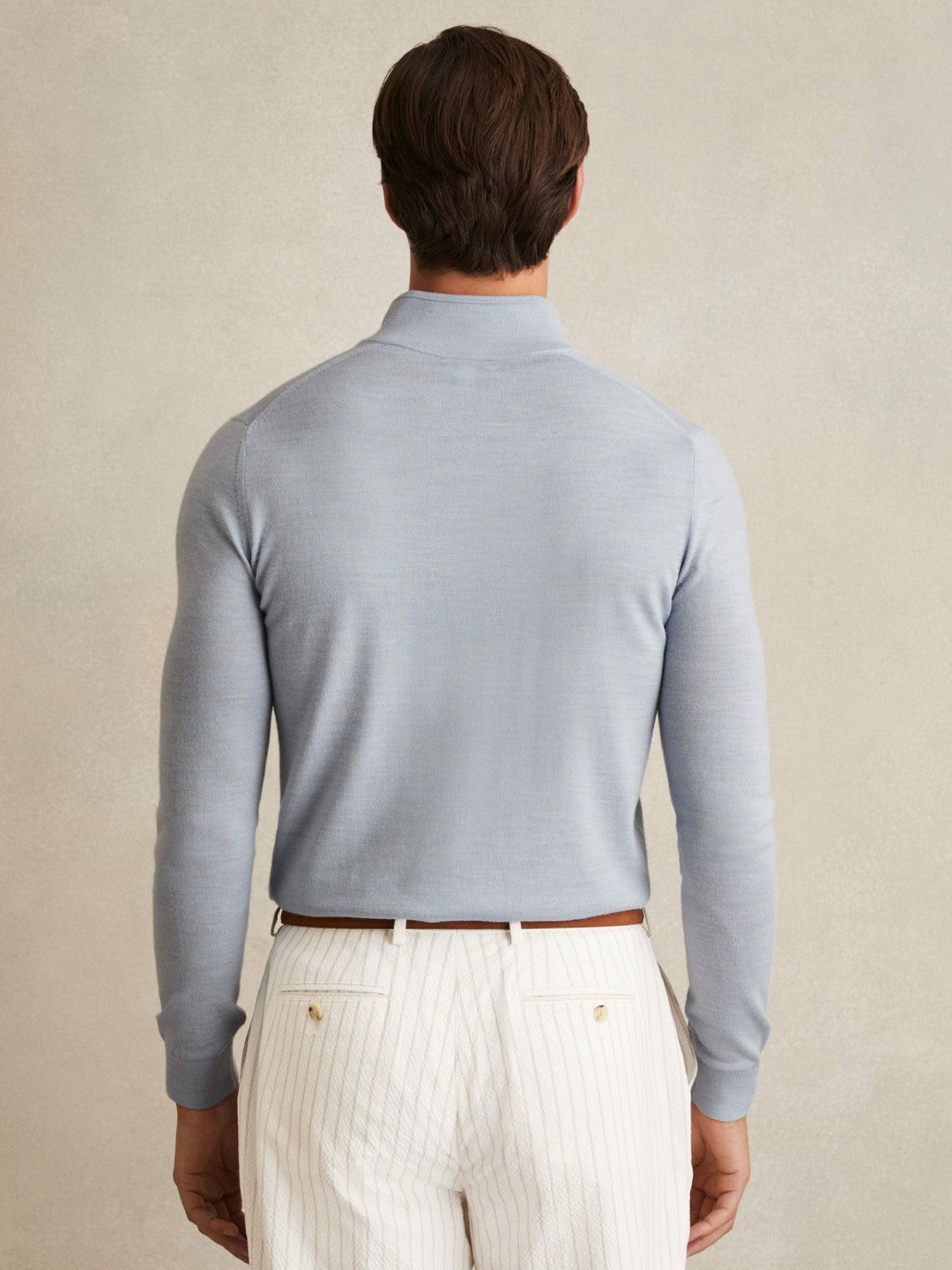 Reiss Affordable - Merino Wool Half-Zip Jumper in Soft Blue
