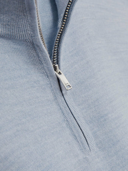 Reiss Affordable - Merino Wool Half-Zip Jumper in Soft Blue