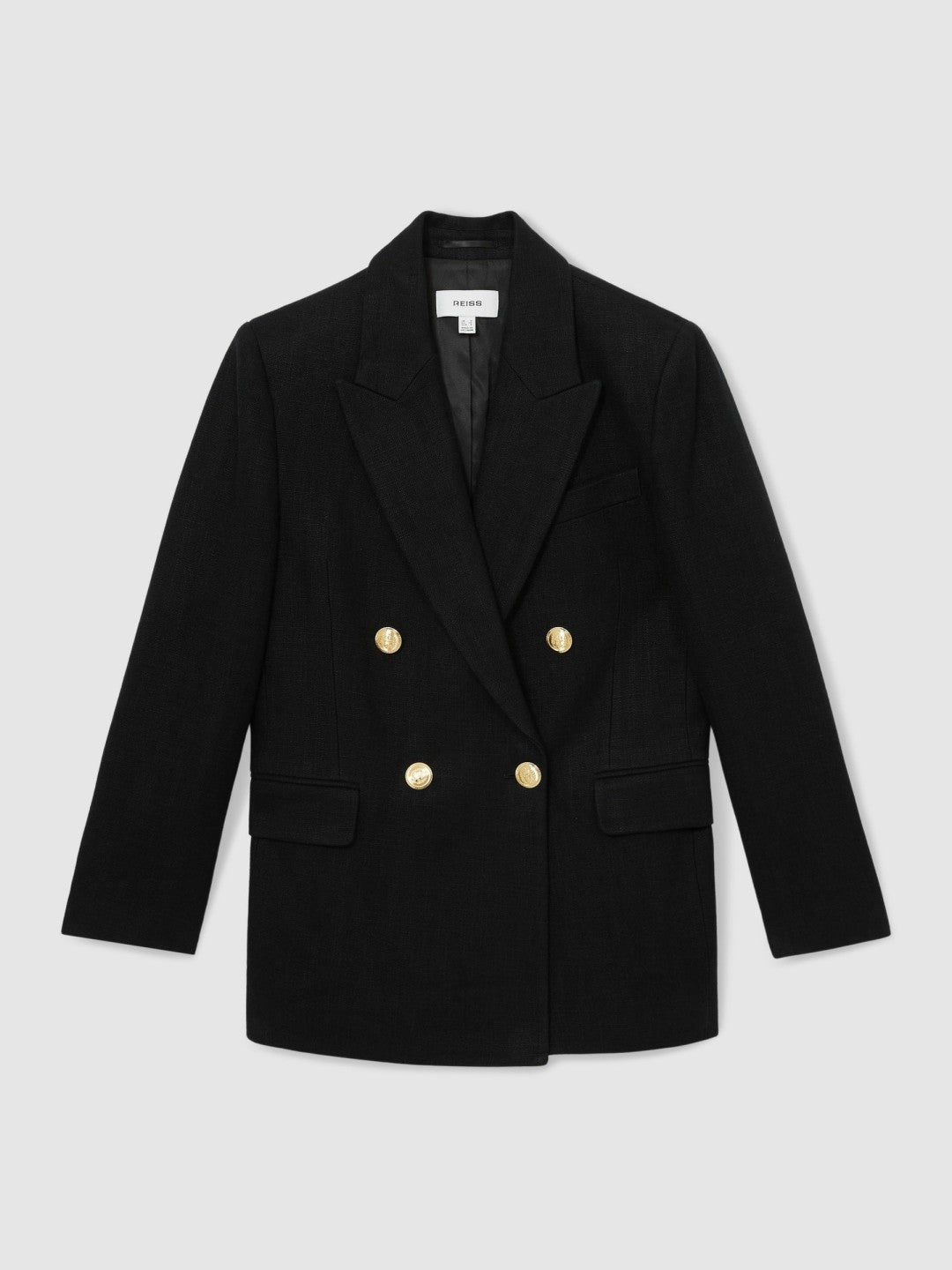 Reiss Featured - Petite Oversized Double-Breasted Blazer Linen-Blend in Black