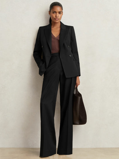 Reiss Petite Wool Blend Double Breasted Suit Blazer in Black