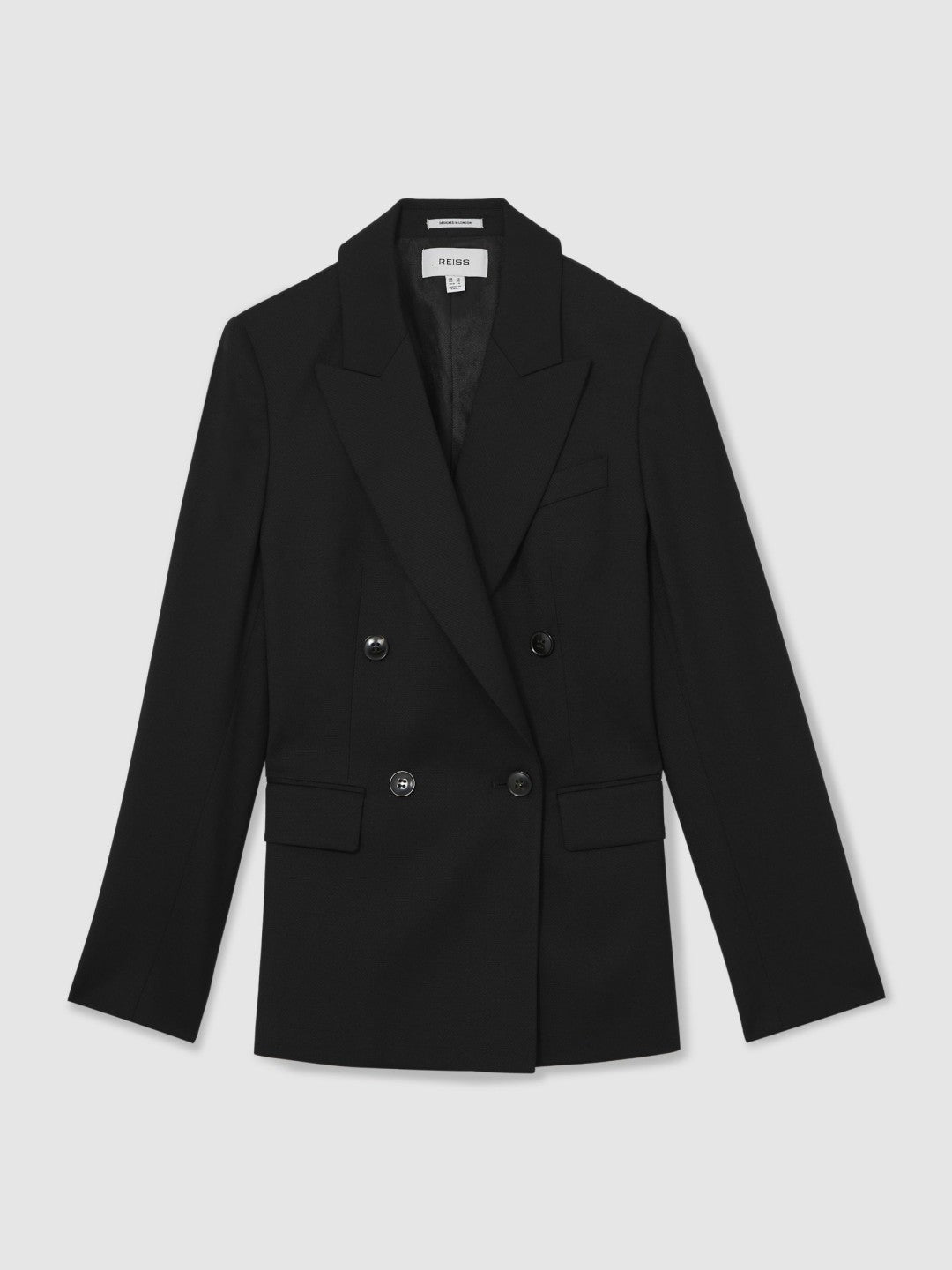 Reiss Petite Wool Blend Double Breasted Suit Blazer in Black
