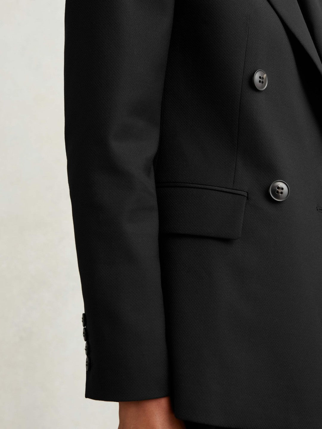 Reiss Petite Wool Blend Double Breasted Suit Blazer in Black
