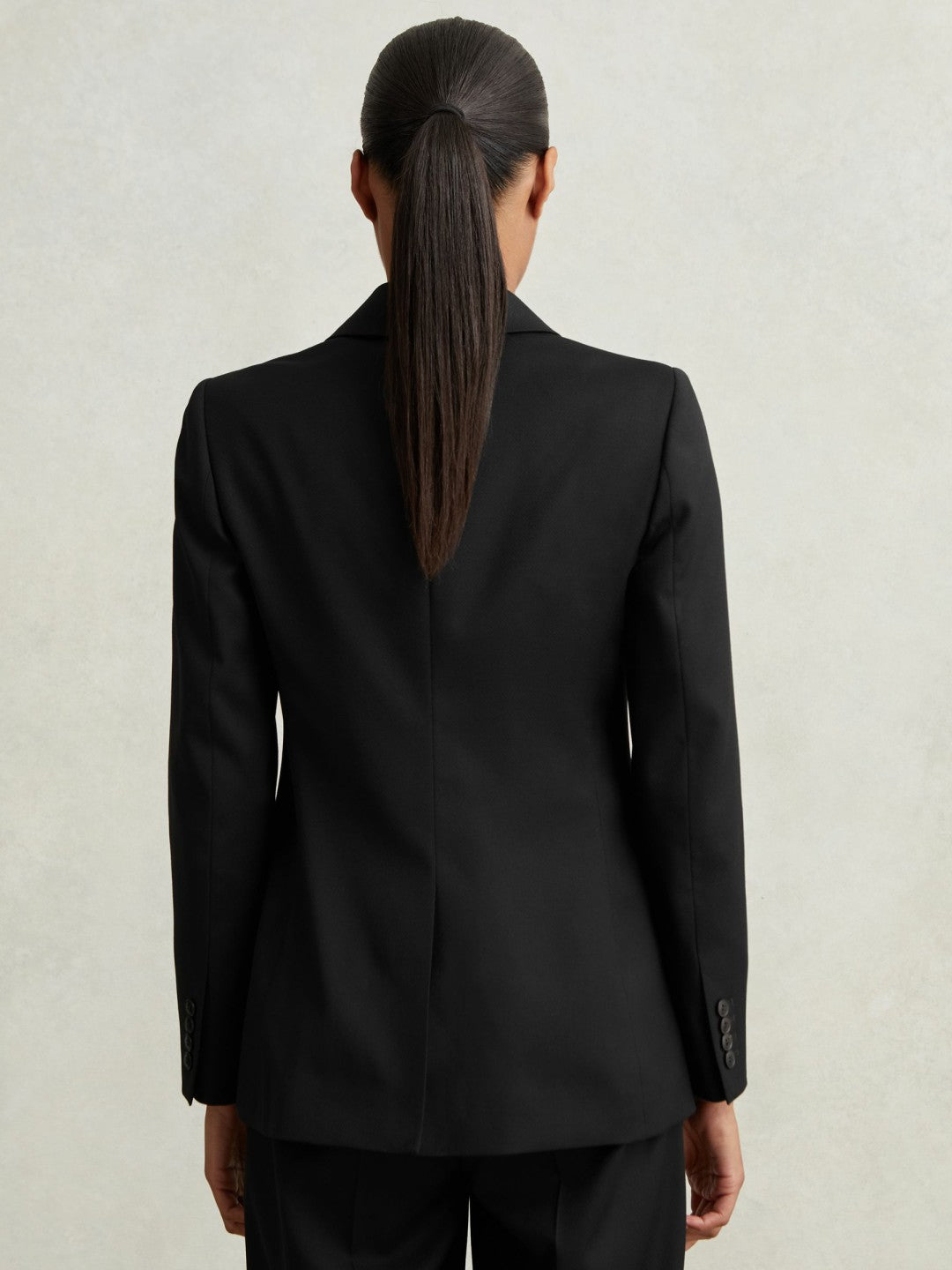 Reiss Petite Wool Blend Double Breasted Suit Blazer in Black