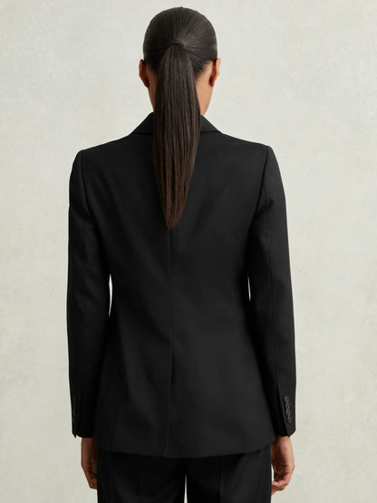 Reiss Petite Wool Blend Double Breasted Suit Blazer in Black