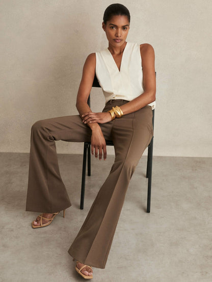 Reiss Flared Suit Trousers in Mink Neutral