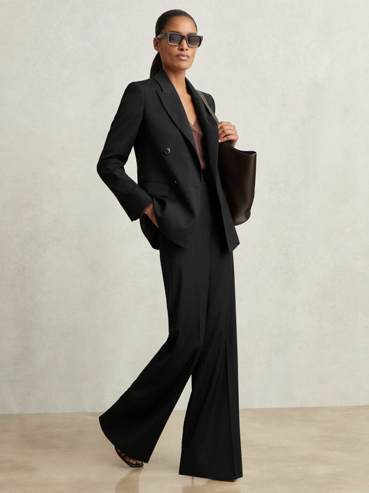 Reiss Popular Choice - Petite Wool-Blend Wide-Leg Suit Trousers in Black