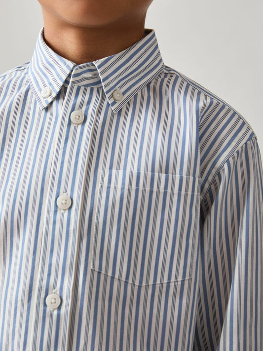 Reiss Deal - 9-13 yrs Cotton-Poplin Striped Oversize Shirt in Blue/White