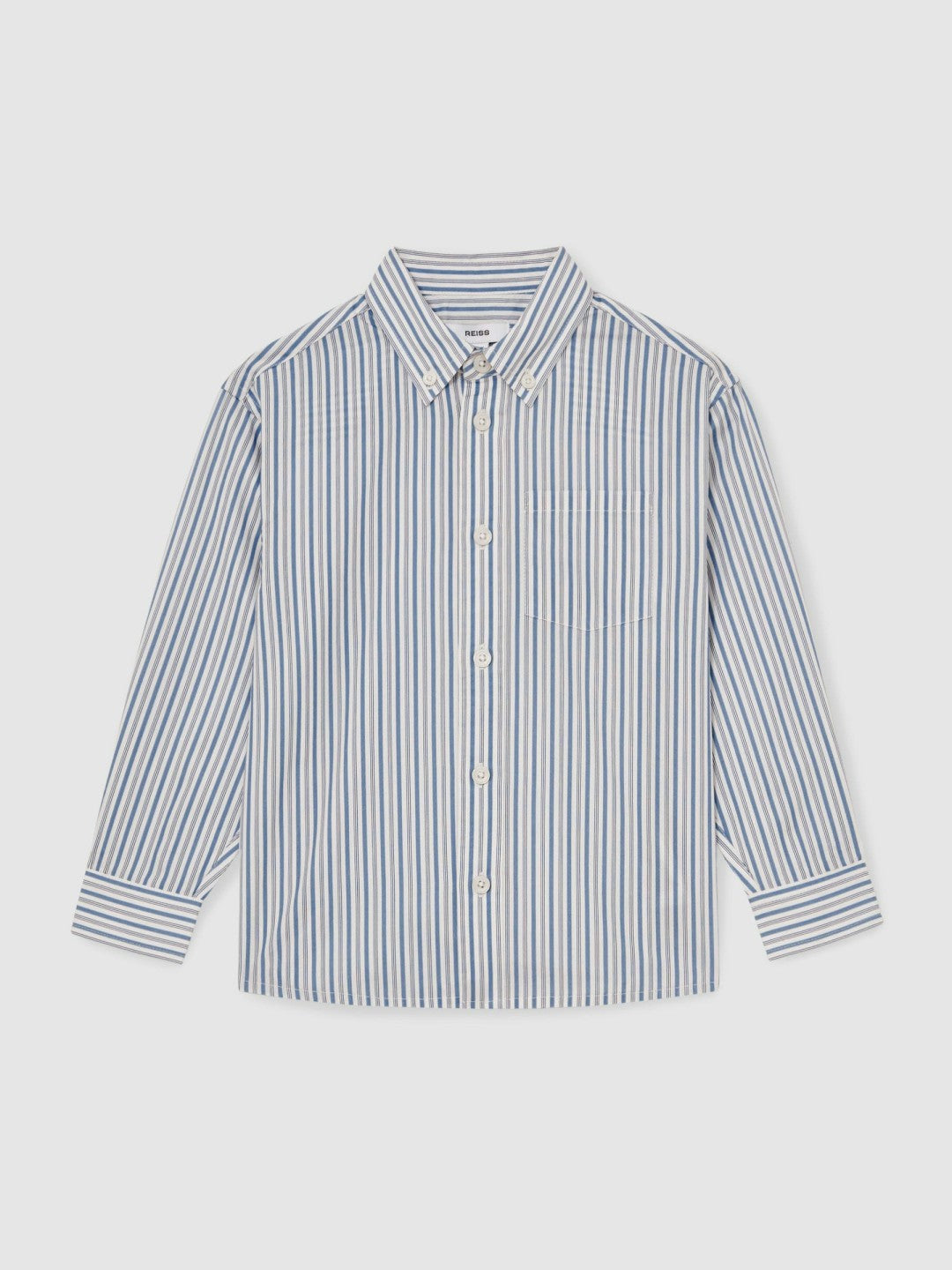 Reiss Deal - 9-13 yrs Cotton-Poplin Striped Oversize Shirt in Blue/White