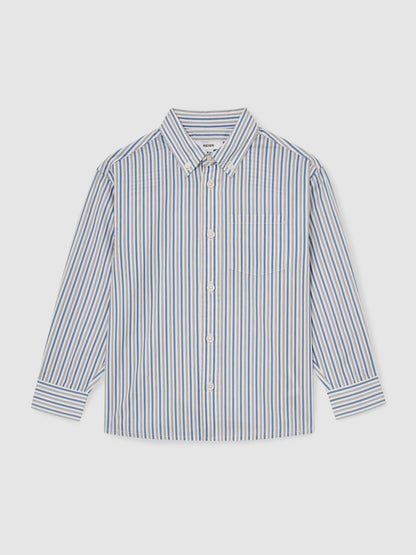 Reiss Deal - 9-13 yrs Cotton-Poplin Striped Oversize Shirt in Blue/White