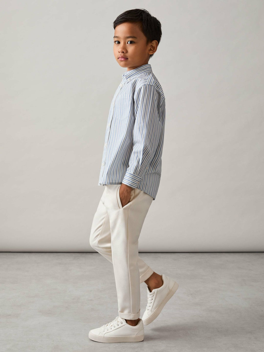 Reiss Deal - 9-13 yrs Cotton-Poplin Striped Oversize Shirt in Blue/White