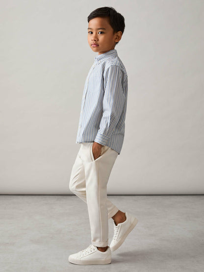 Reiss Deal - 9-13 yrs Cotton-Poplin Striped Oversize Shirt in Blue/White