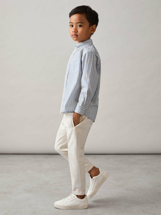 Reiss 3-9 yrs Cotton-Poplin Striped Oversize Shirt in Blue/White