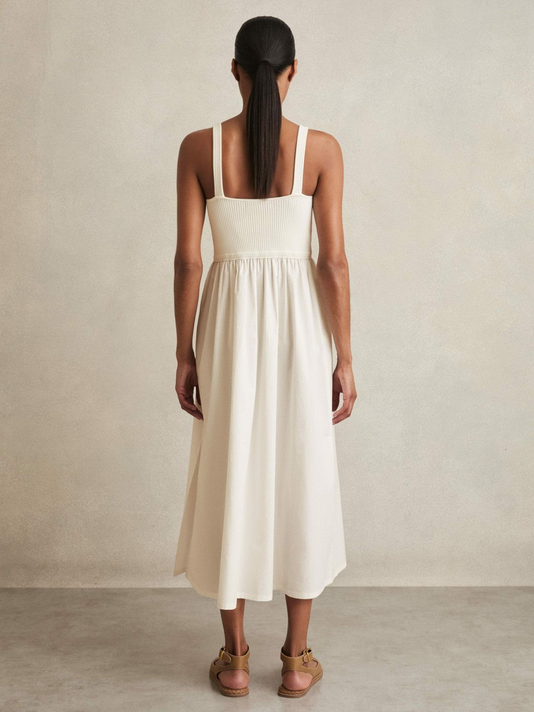 Reiss Affordable - Perforated-Knit Cotton-Skirt Midi Dress in Ivory