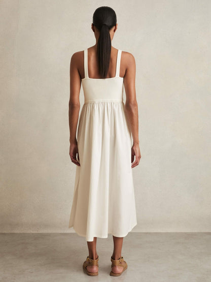 Reiss Affordable - Perforated-Knit Cotton-Skirt Midi Dress in Ivory