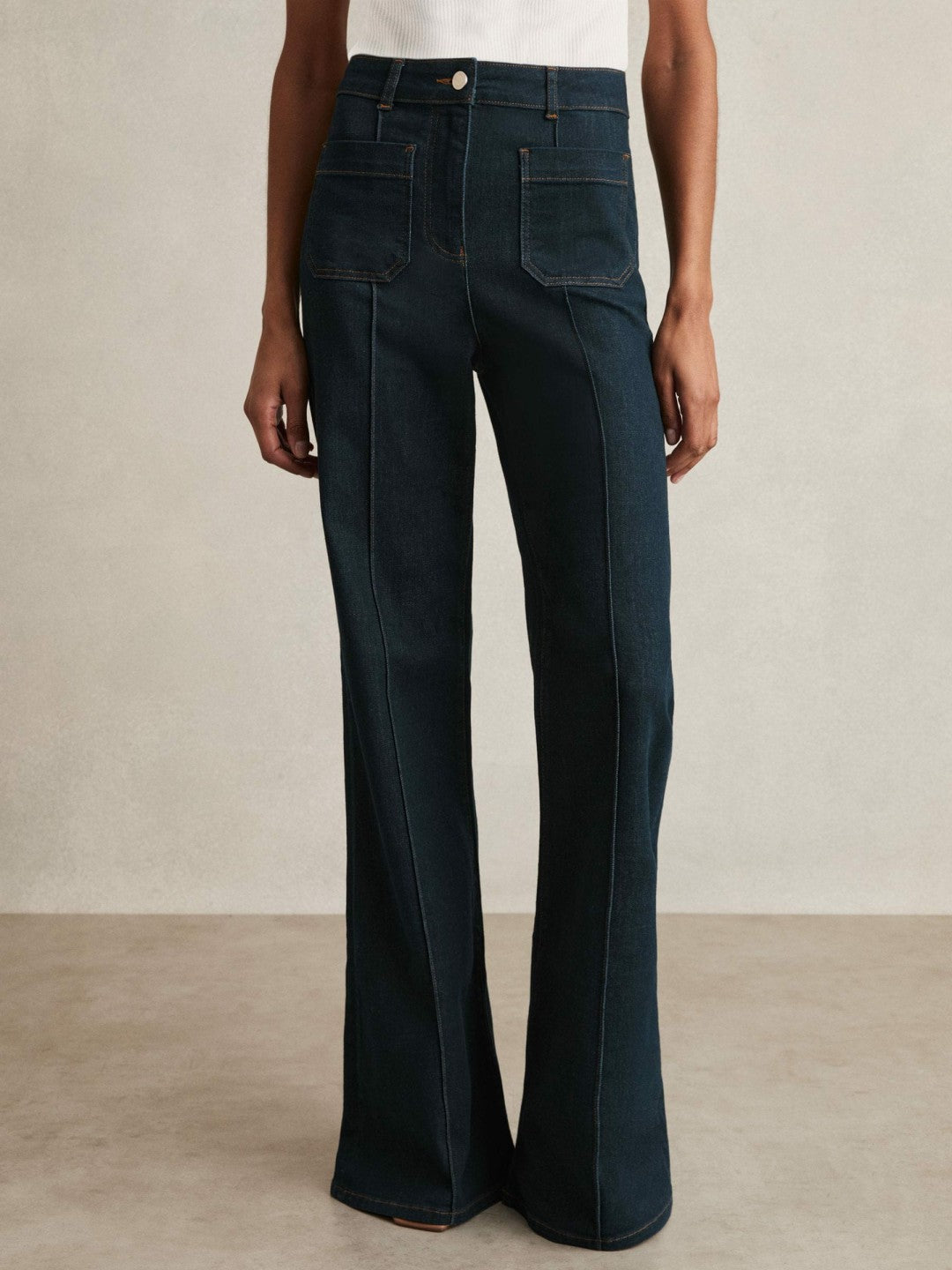 Reiss Featured - Petite Patch-Pocket Flared Jeans in Dark Blue