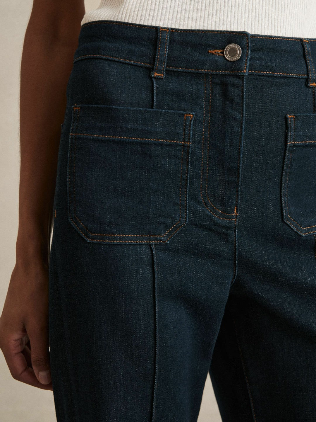 Reiss Featured - Petite Patch-Pocket Flared Jeans in Dark Blue