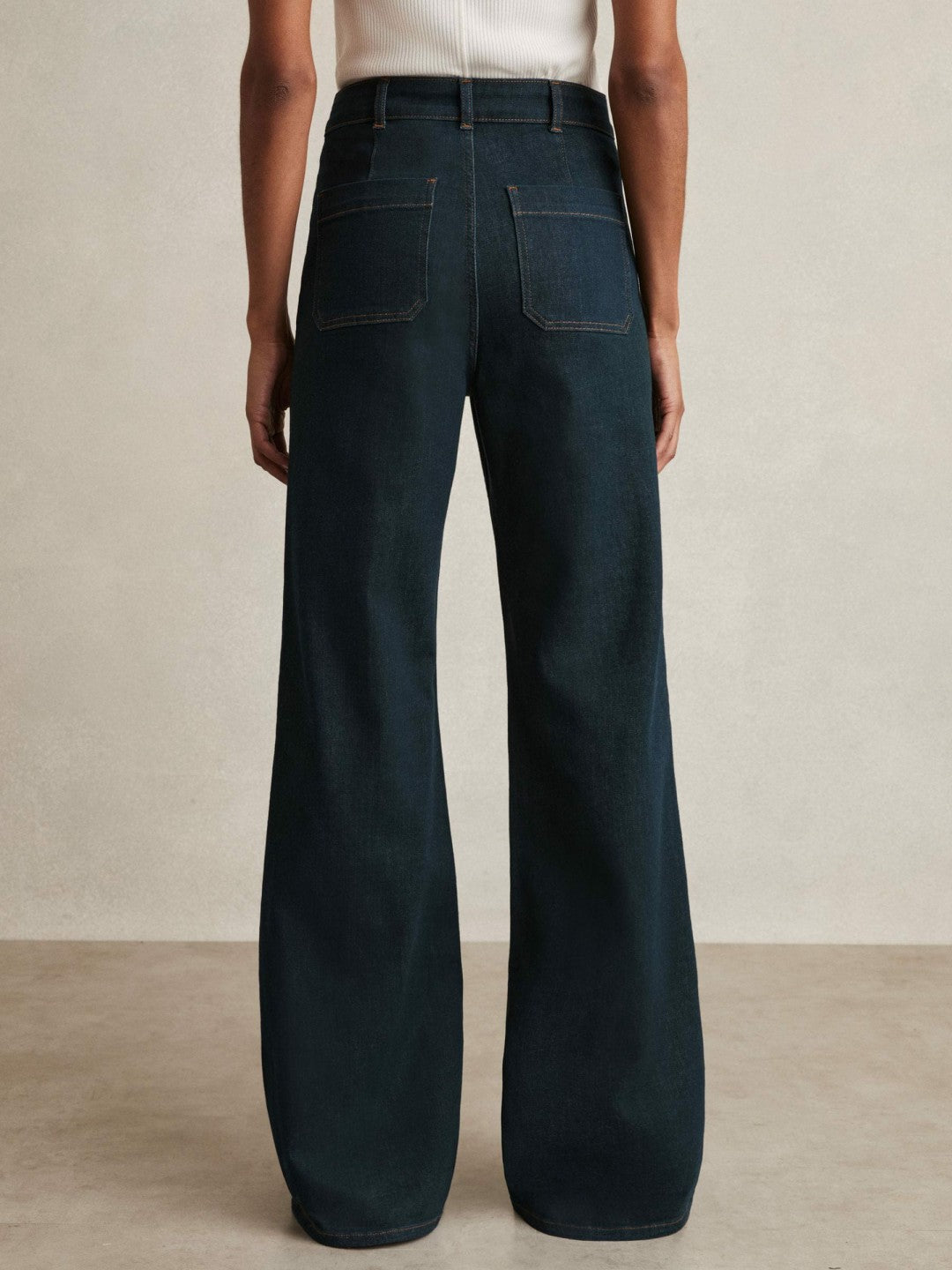 Reiss Featured - Petite Patch-Pocket Flared Jeans in Dark Blue