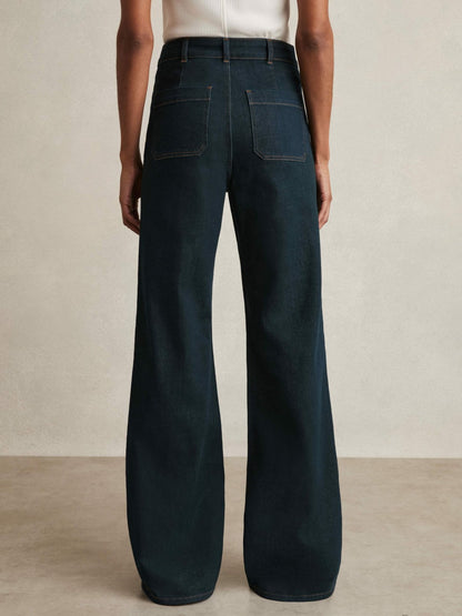 Reiss Featured - Petite Patch-Pocket Flared Jeans in Dark Blue