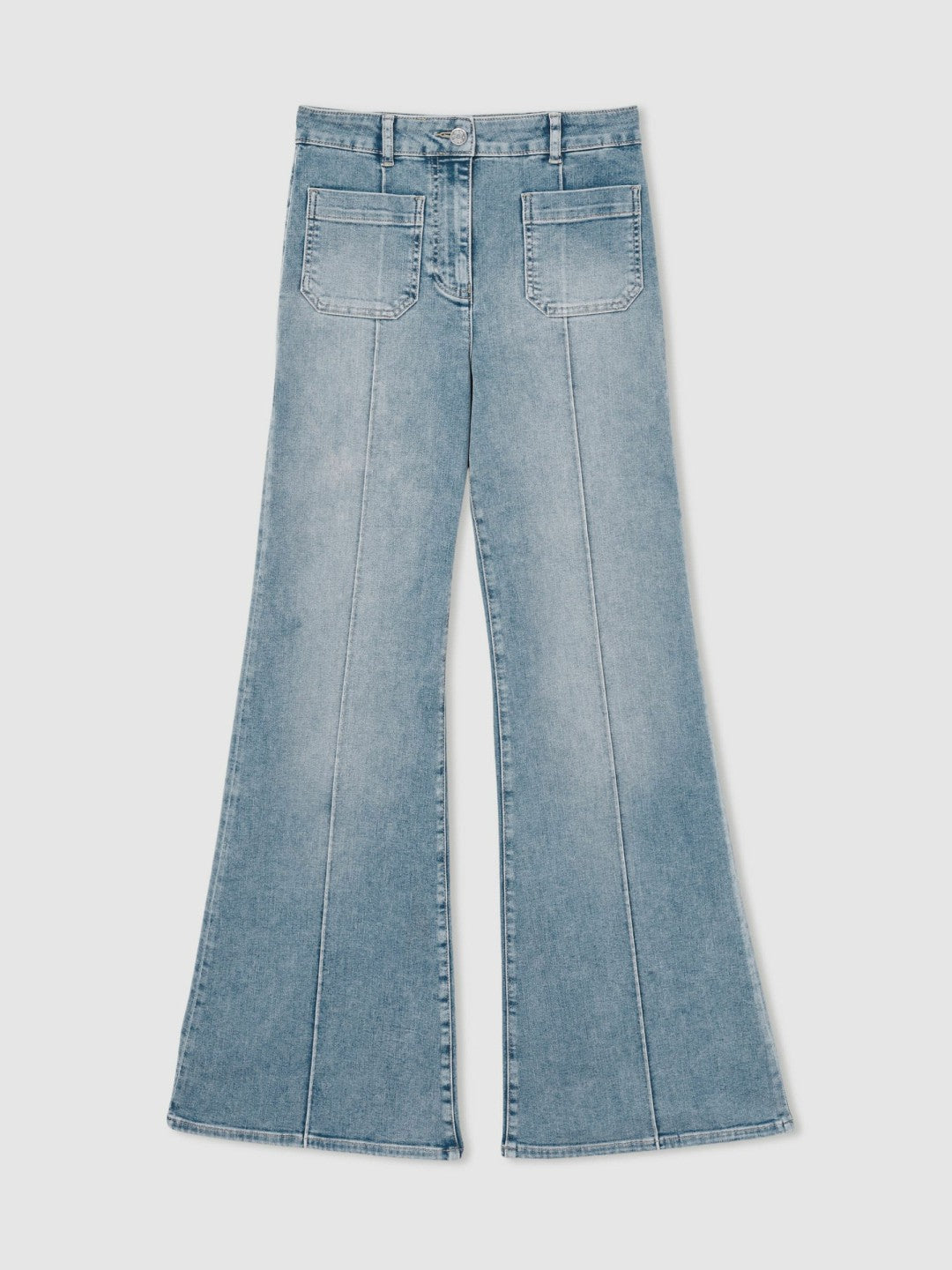 Reiss Savings - Petite Patch-Pocket Flared Jeans in Light Blue