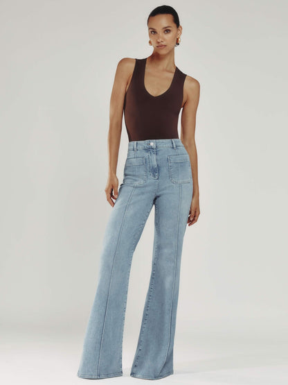 Reiss Savings - Petite Patch-Pocket Flared Jeans in Light Blue