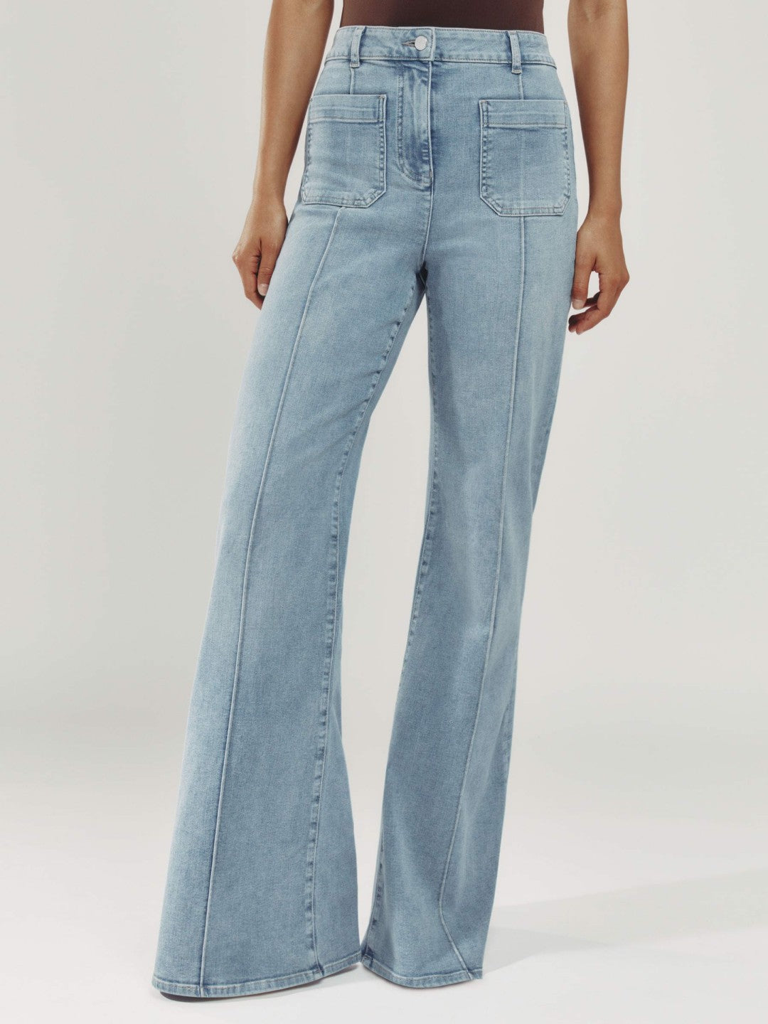 Reiss Savings - Petite Patch-Pocket Flared Jeans in Light Blue