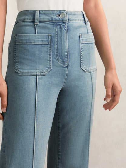 Reiss Savings - Petite Patch-Pocket Flared Jeans in Light Blue