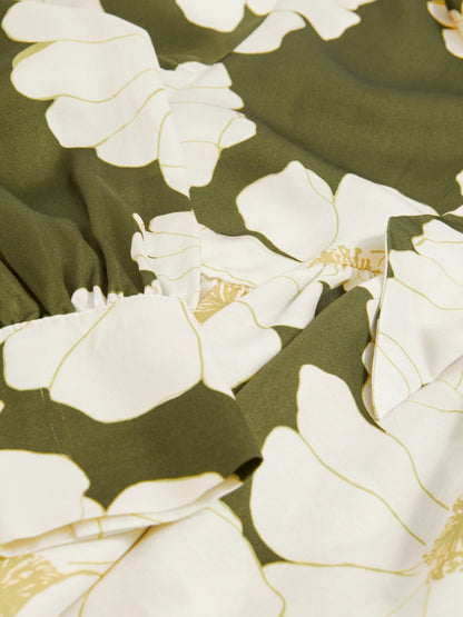 Reiss Value - Floral Tie-Neck Swing Blouse in Ivory/Green